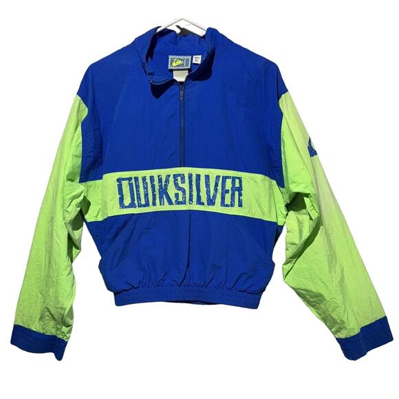 Vintage Quiksilver Jacket Boys Green Blue Full Zip Track Windbreaker Y2K size XL - Picture 1 of 4